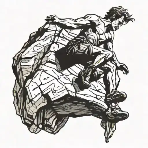 Male Rock Climber Falling Off A Cliff Trying To Stop His Fall