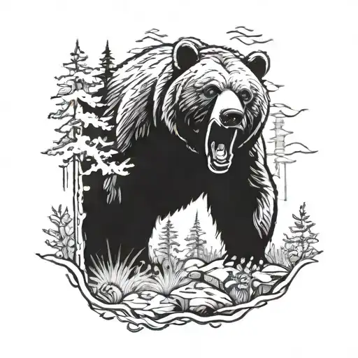An Angry Bear In Forest
