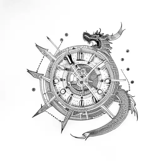 A Cyberpunk-inspired Clockwork Dragon In Blackwork Style