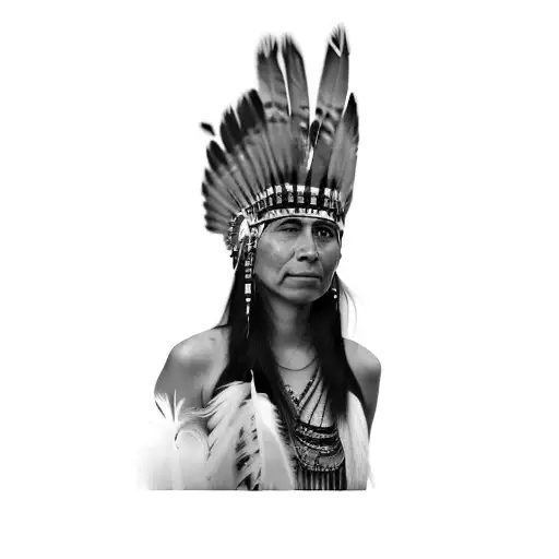 A Native American Girl Wearing A Feathered Headdress