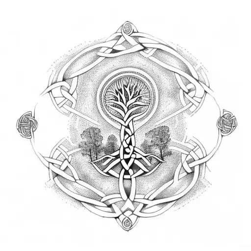 Celtic Tree Of Life Where The Roots Connect Below Into A Dara Knot