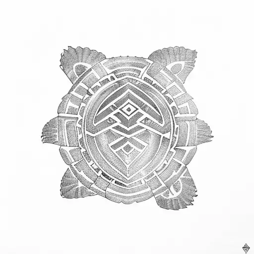 Polynesian-inspired Turtle Surrounded By Intricate Tribal Patterns