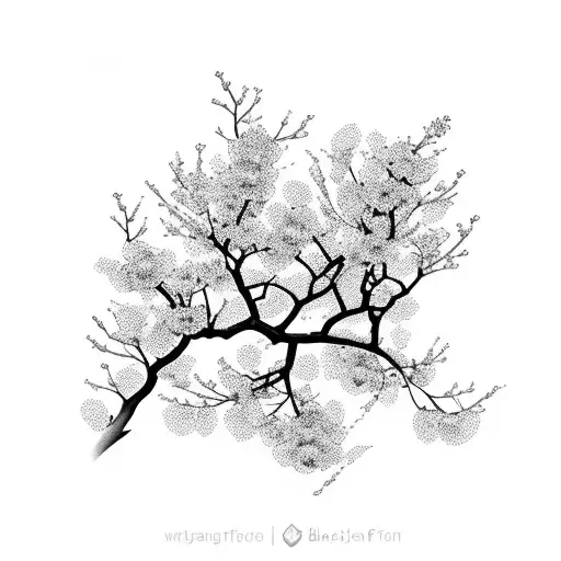 A Majestic Cherry Blossom Branch With Delicate Petals And A Serene Landscape In The Background