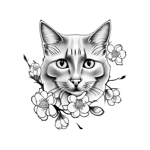 Cherry Blossom And Cat