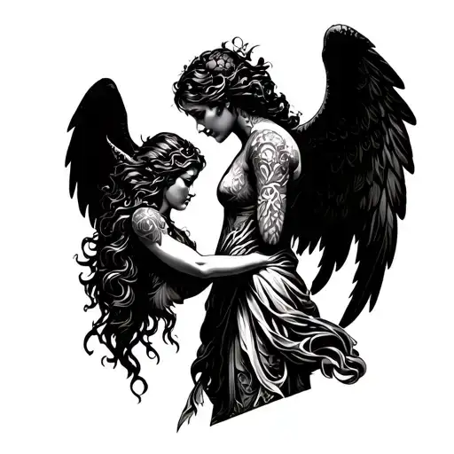 Demon And Angel On The Shoulder Tattoo Design