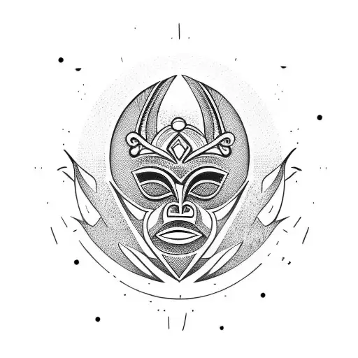 African Tribal Mask With A Beach Sunset