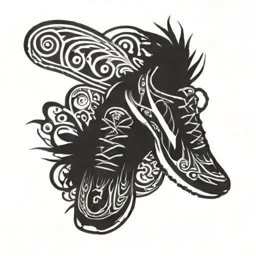 A Tribal-inspired Design Featuring Running Shoes And Car Silhouettes