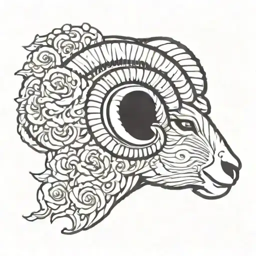 Sideview Gothic Ram With Carnation Tattoo Design Representing