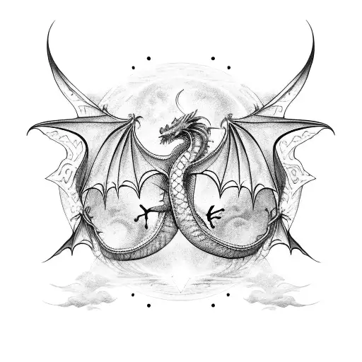 Dragon Flighing In Night Sky