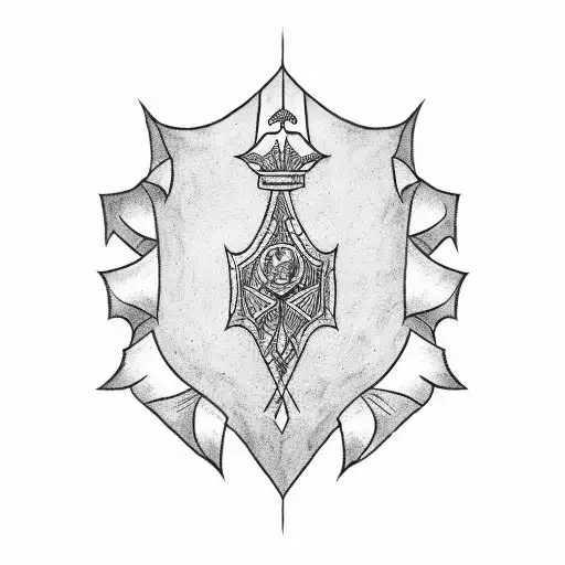 A Blackwork Tattoo Of A Shield With The Word 'Mother' Incorporated Into The Design