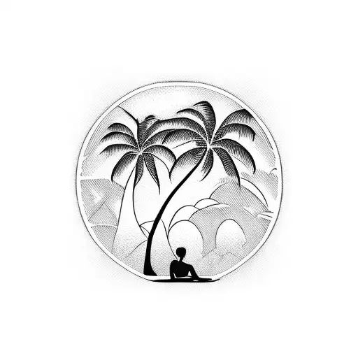 Silhouette Of A Man Sitting Under A Palm Tree
