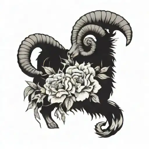 Sideview Gothic Ram With Carnation Tattoo Design