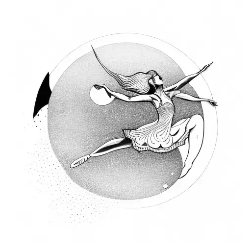 A Dancer Gracefully Moving Under The Sun And Moon