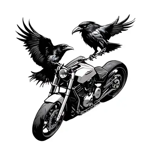 A Sleek Motorcycle Merging With A Raven In A Dynamic Composition
