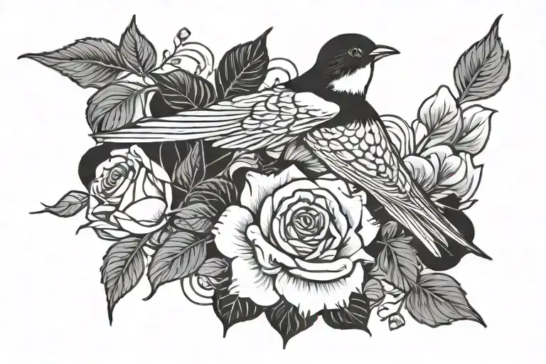 Swallow Carrying Rose
