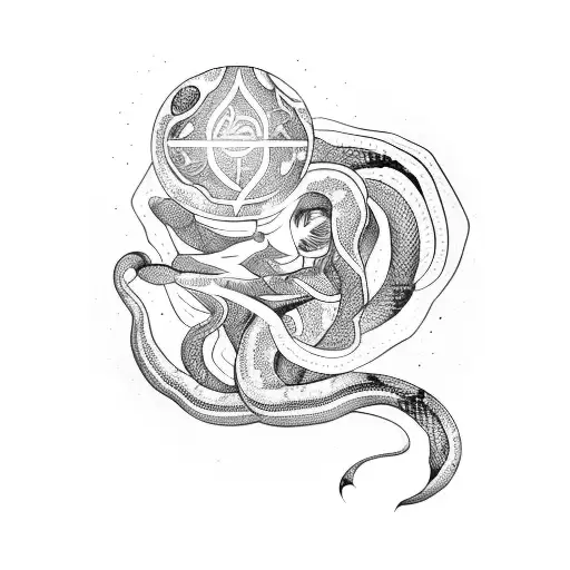 Tattoo Of A Snake Goddess Holding A Cosmic Orb
