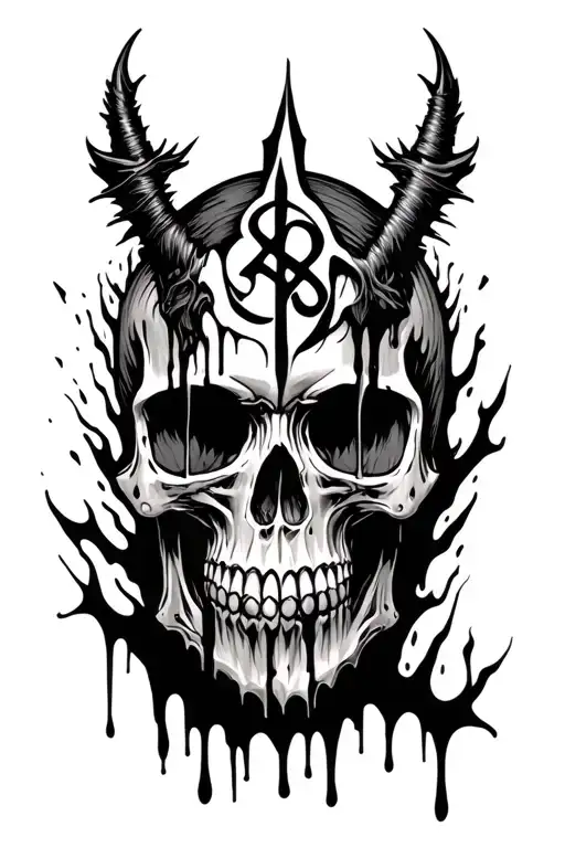 Skull With Melting Flesh And Brand Of Sacrifice Symbol Of Berserk In The Forehead