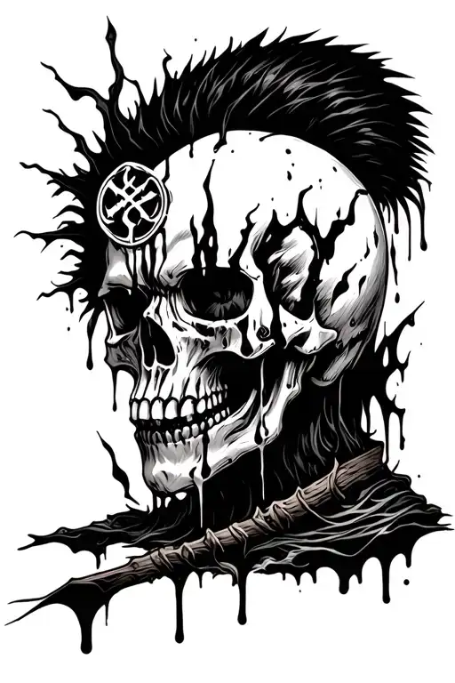 Skull With Melting Flesh And Brand Of Sacrifice Symbol Of Berserk In The Forehead