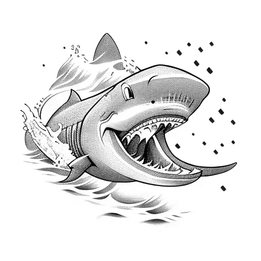 Cartoon Shark Surfing A Wave