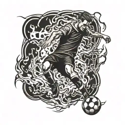 Football Player Kicking A Ball With Fire Coming