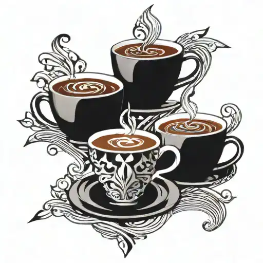 A Symmetrical Pattern Of Waves And Coffee Cups Intertwined With Music Notes