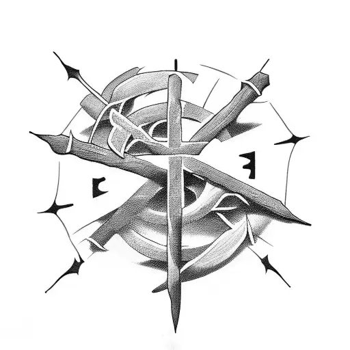 A Christian Cross Mixed With A Wooden Stake Wrapped In Thorns