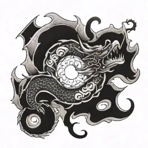 Dragon With Ying Yang Koi Fish