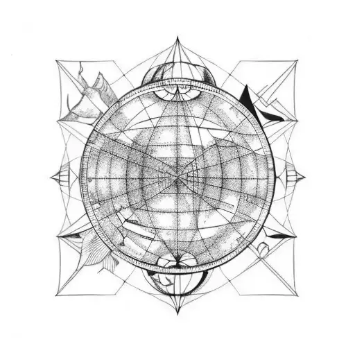 Navigational Globe Disentegrating Into Geometric Pattern