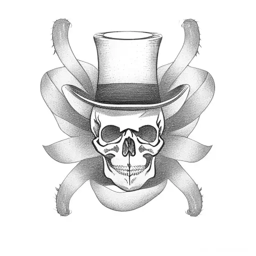 A Skull Wearing A Top Hat With Roses Growing Out Of It