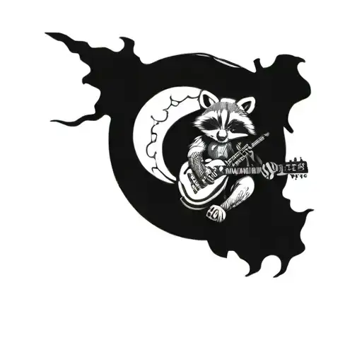 Raccoon Wearing Hightop Sneakers While Sitting In The Crook Of A Cresent Moon And Playing The Banjo