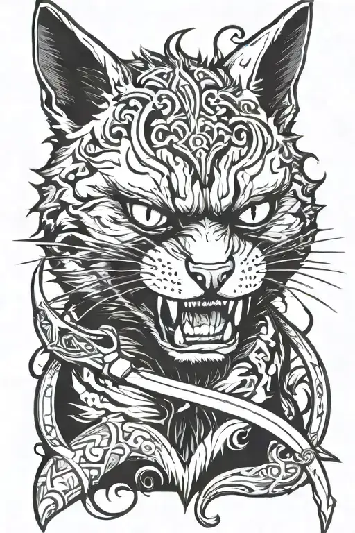 Lanky Cat Snarling With Dagger