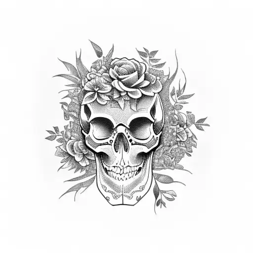 A Skull Surrounded By A Vibrant Garden Of Flowers And Plants