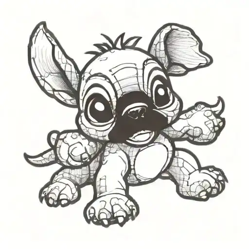 Disney Stitch Playing With Small Poodle Dog