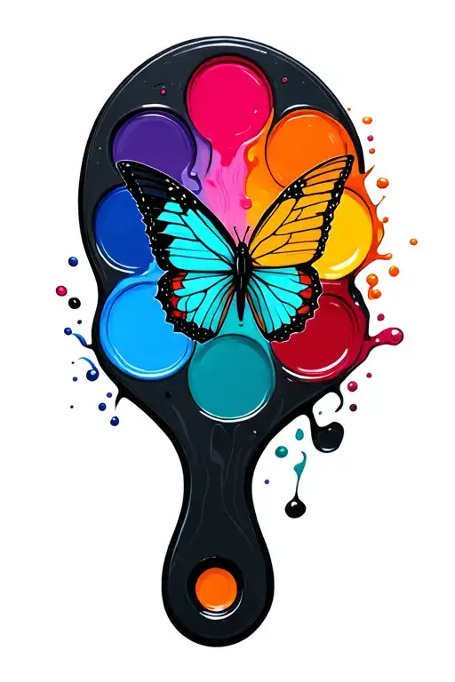 A Colorful Painting Palette With A Butterfly Emerging From The Paint