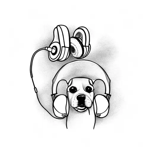 A Minimalist Tattoo Of A Dog Wearing Headphones And Playing A Guitar