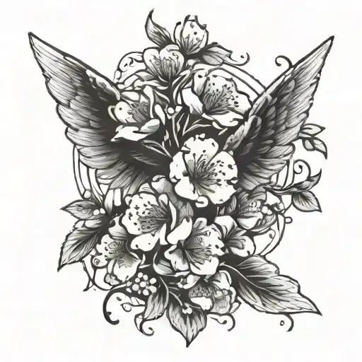 Apple Blossoms With Angel Wings Spread Wide Open Wings