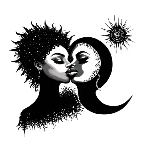 Sun And Moon Kissing Eachother Lips Touching Two Black Women Faces