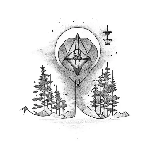 A Spiritual Being Rising In The Sky High Above Mountain At Sunset