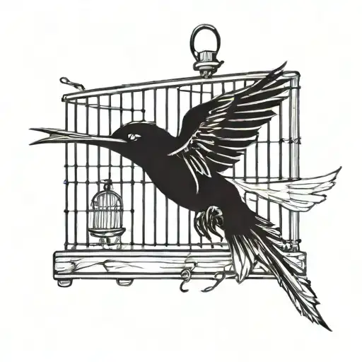 Bird Flying Out Of A Cage With A Key