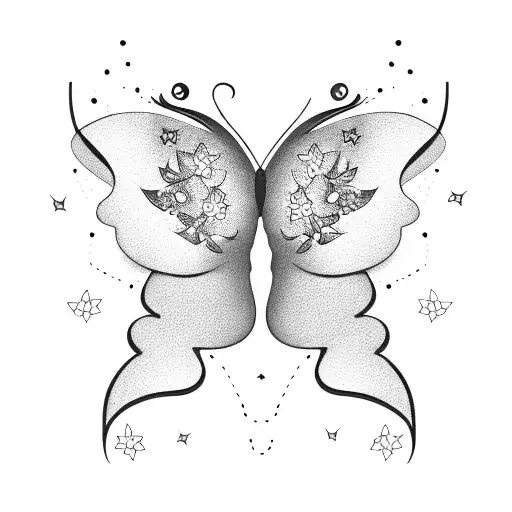 Butterfly And A Star With Trees And Flowers