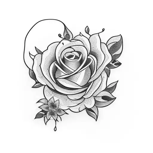 A Blackwork Tattoo Of A Guitar With Flowers Intertwined Around The Neck