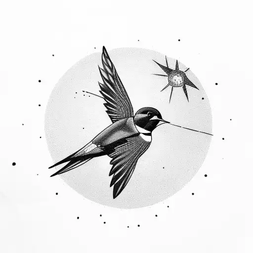 A Silhouette Of A Swallow With A Vibrant Sun In The Background