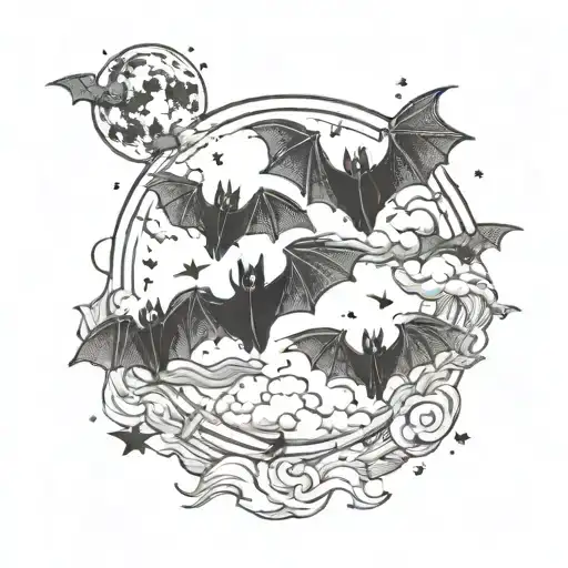 Bats In Sky Cresent Moon
