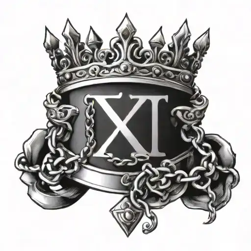 Xt Letters Crown And Chain Tattoo Design