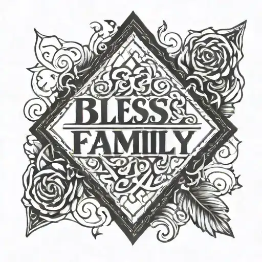 Gothic Lettering In The Shape Of A Rhombus With Phrase Bless My Family