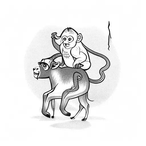 Monkey Riding On Goat Running On Moon