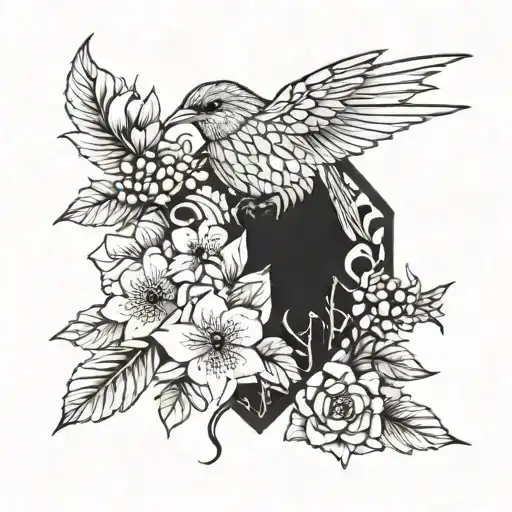 A Honey Bird Perched On A Blooming Floral Honey Comb