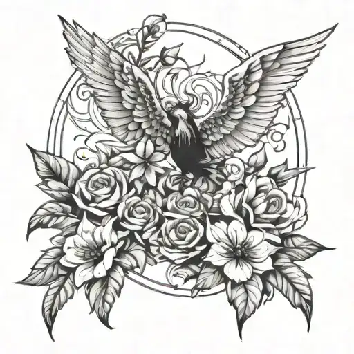 The Fall Of Icarus Wings And Flowers Intertwined Around It