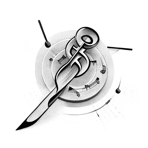 A Hockey Stick Wrapped In Musical Notes With A Cross In The Background