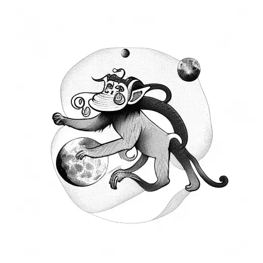 Monkey Riding On Goat Running On Moon